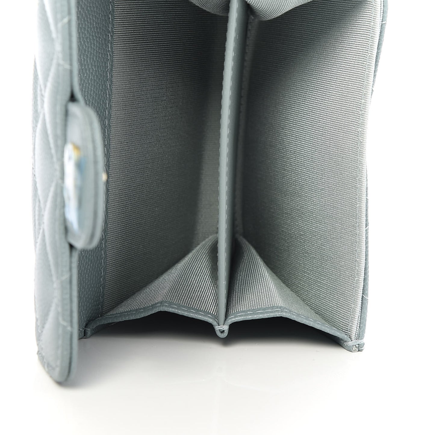 Iridescent Caviar Quilted Flap Card Holder Wallet Light Blue