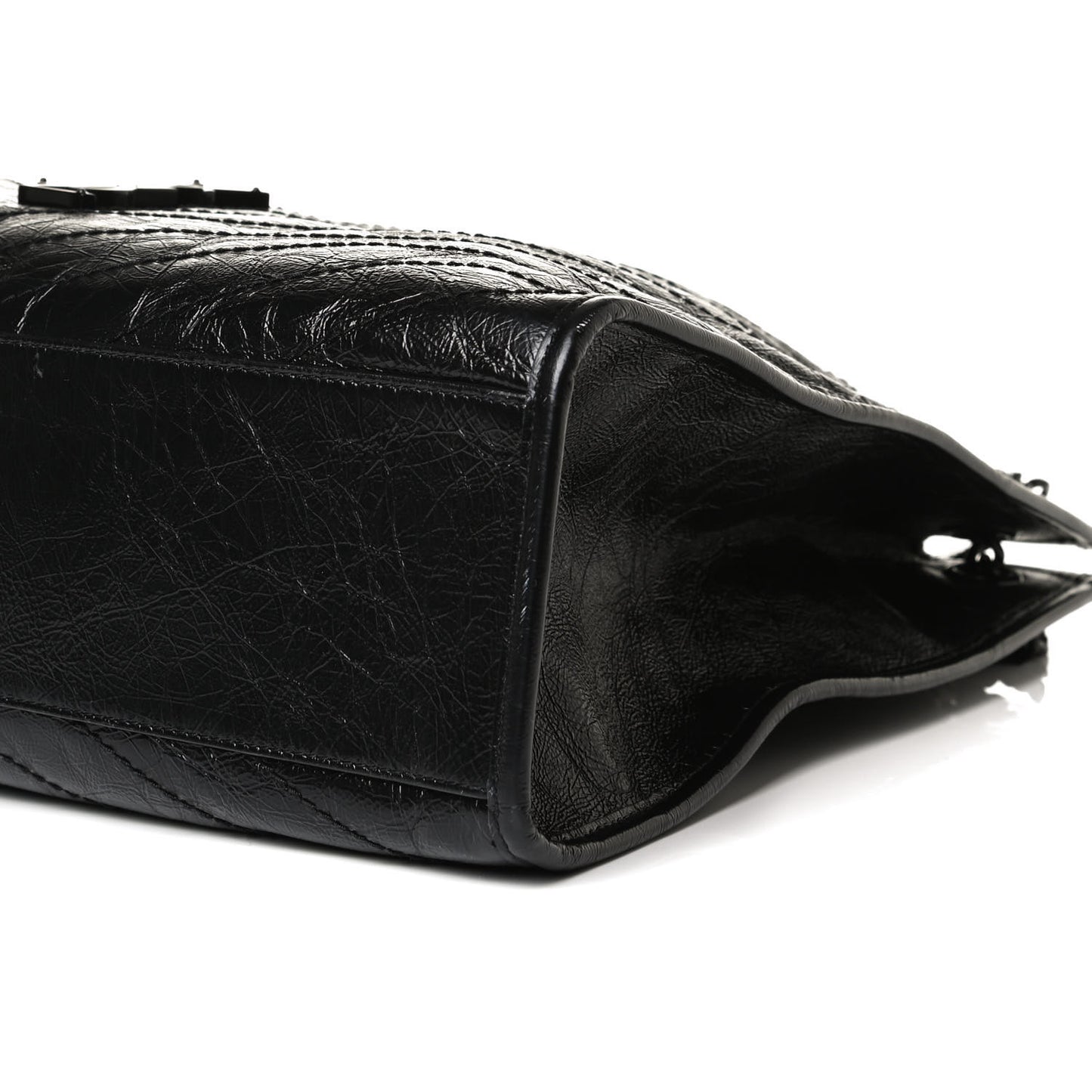 Crinkled Calfskin Matelasse Monogram Large Niki Shopper Tote Black