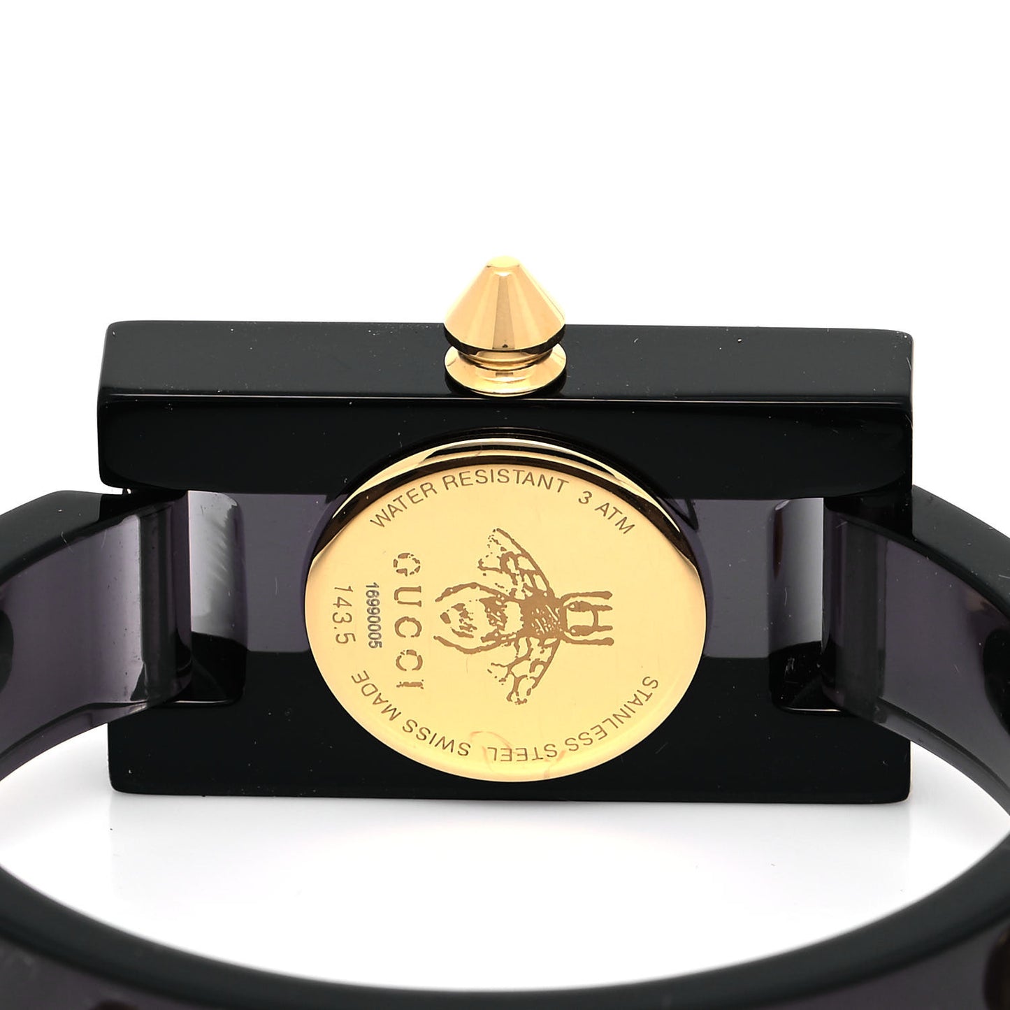 Stainless Steel Plexiglass 24mm Skeleton Stud Quartz Watch Black