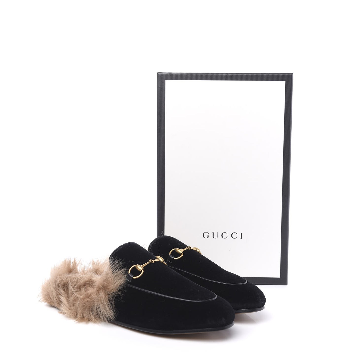 Velvet Fur Womens Princetown Slippers 40 Black
