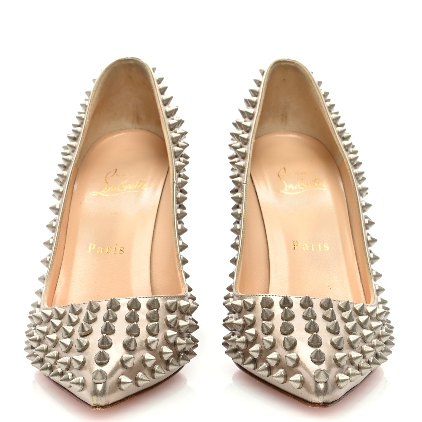 Metallic Calfskin Pigalle Spikes 100 Pumps 37.5 Beige Gold