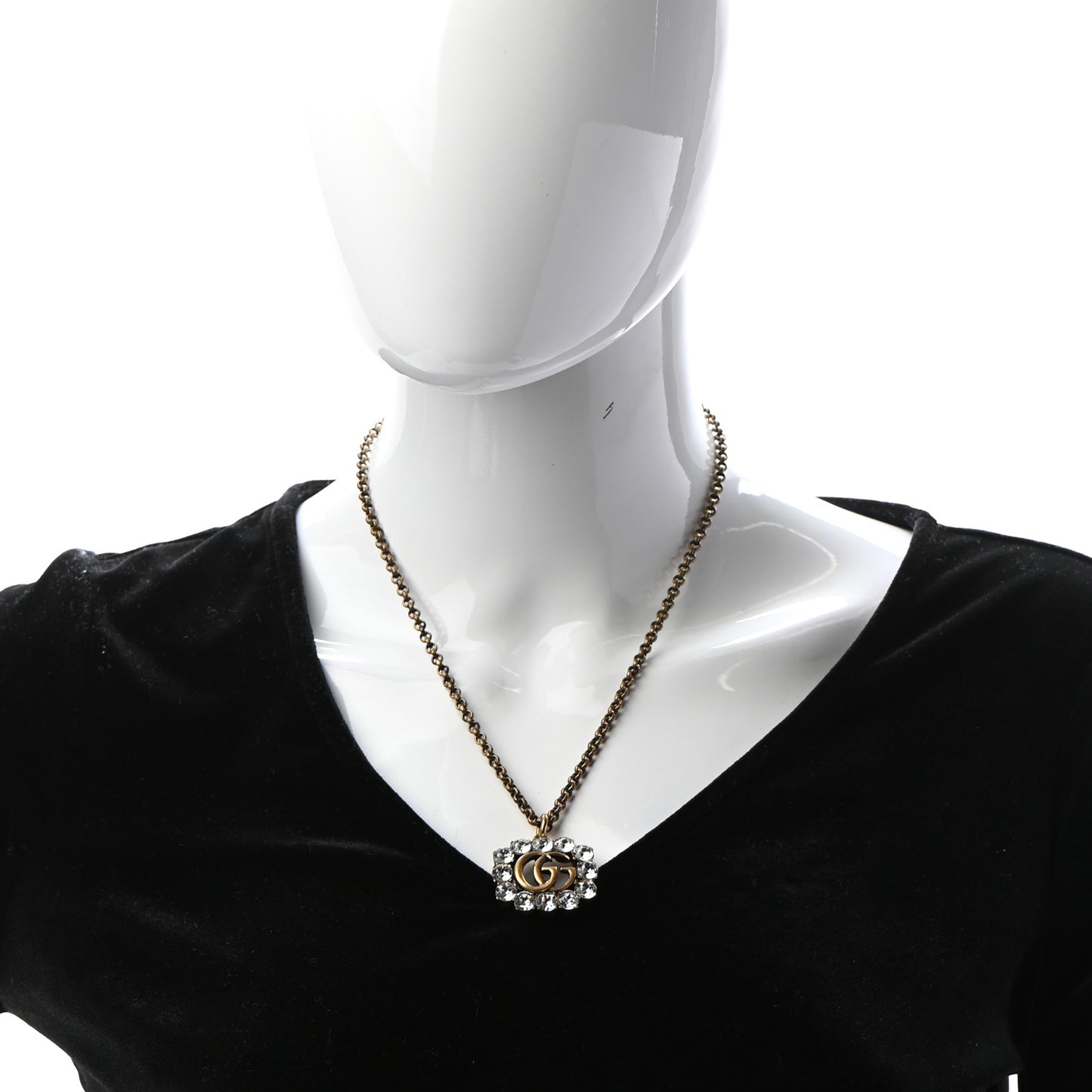 Crystal Embellished Double G Necklace Aged Gold