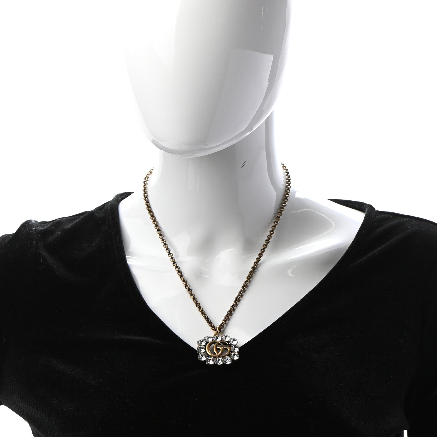 Gucci Crystal Embellished Double G Necklace Aged Gold 2 of 6