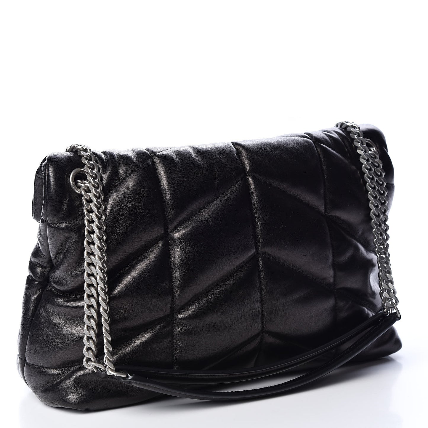 Lambskin Quilted Medium Loulou Puffer Monogram Chain Satchel Black