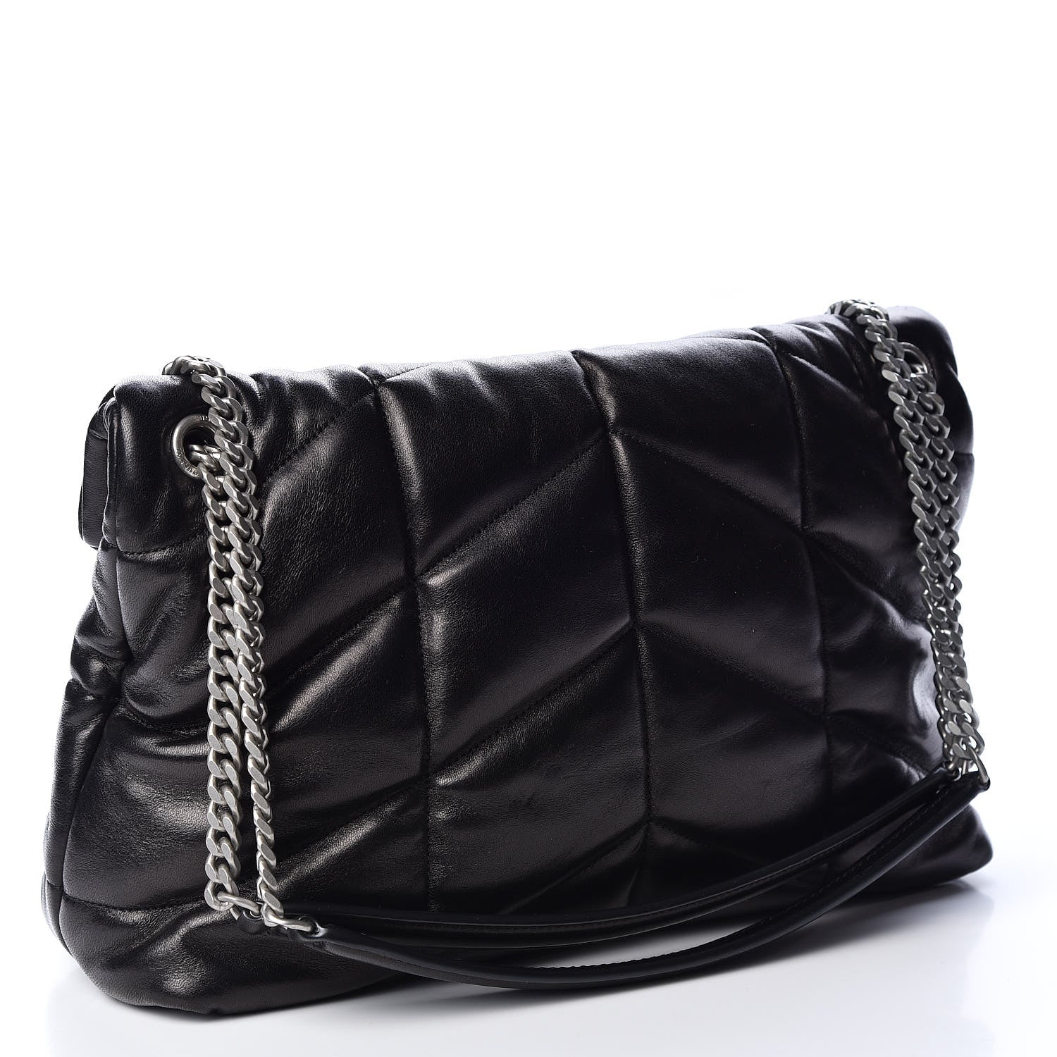 Saint Laurent Lambskin Quilted Medium Loulou Puffer Monogram Chain Satchel Black 2 of 10
