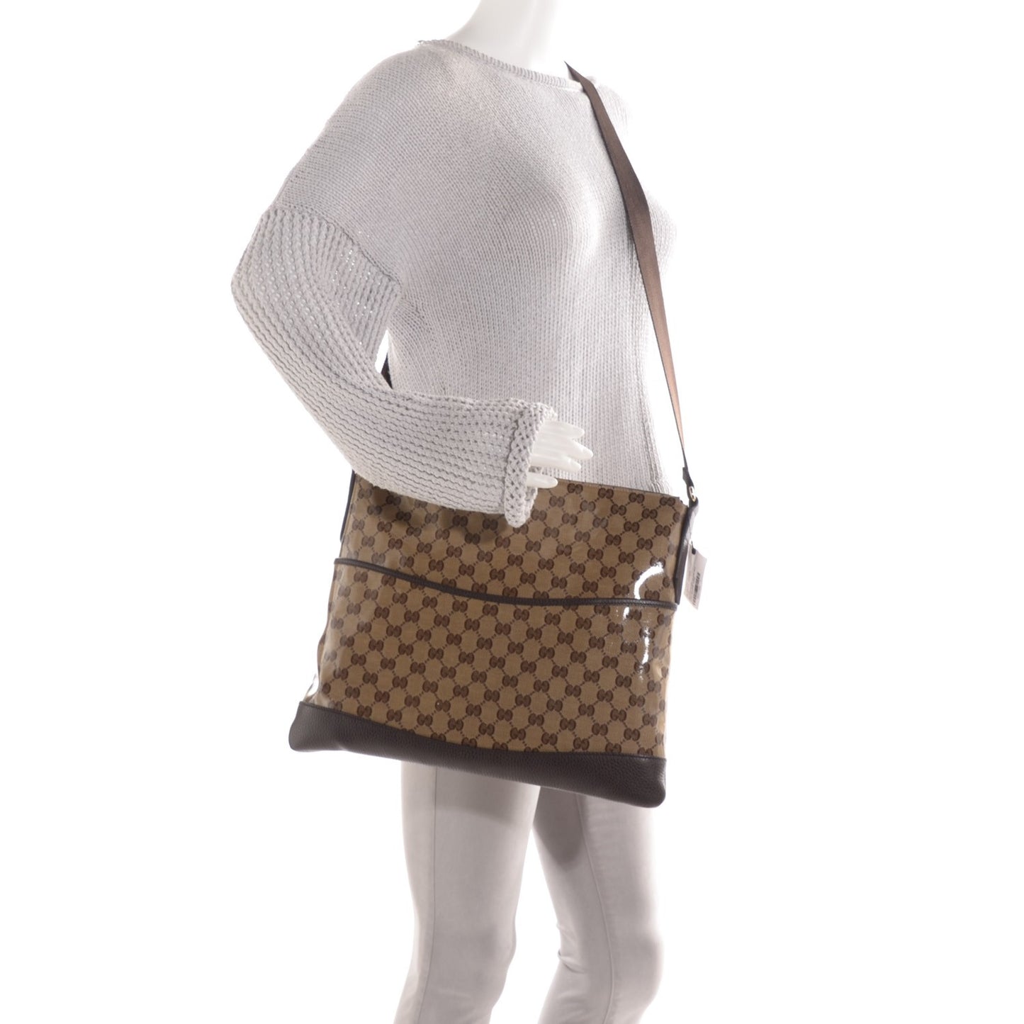 Crystal Monogram Medium Flat Messenger Bag Dark Brown