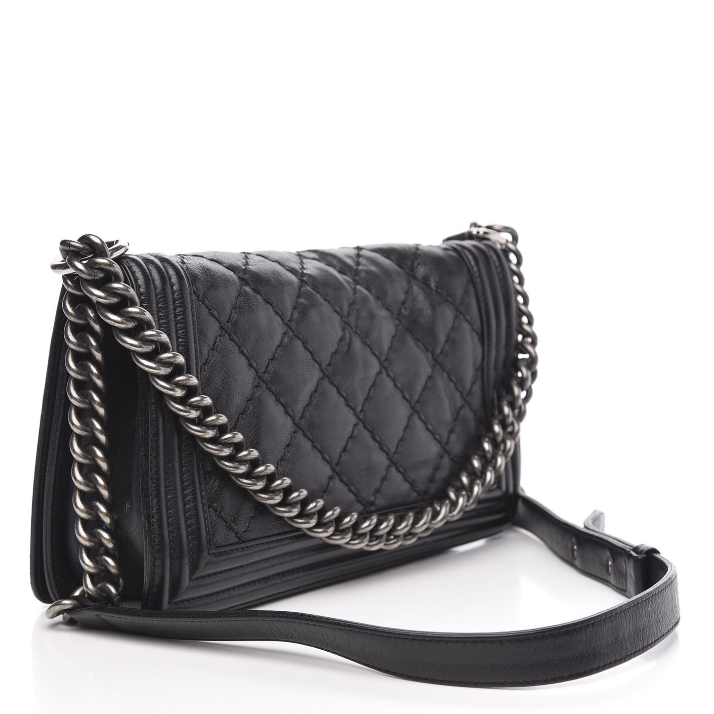 Calfskin Double Stitch Medium Boy Flap Black
