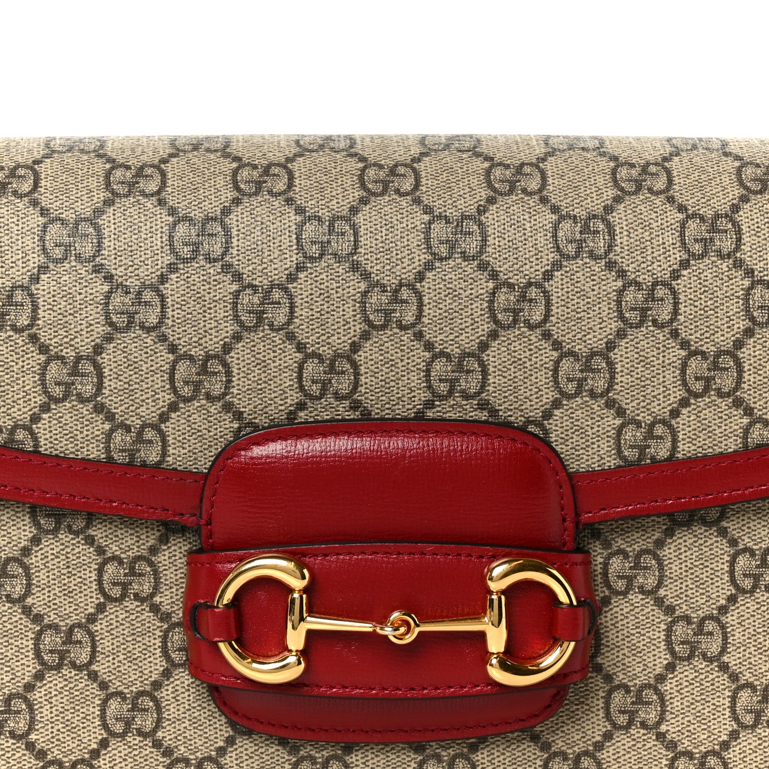 Gucci GG Supreme Monogram Azalea Calfskin Horsebit 1955 Shoulder Bag Beige Ebony New Cherry Red 8 of 11