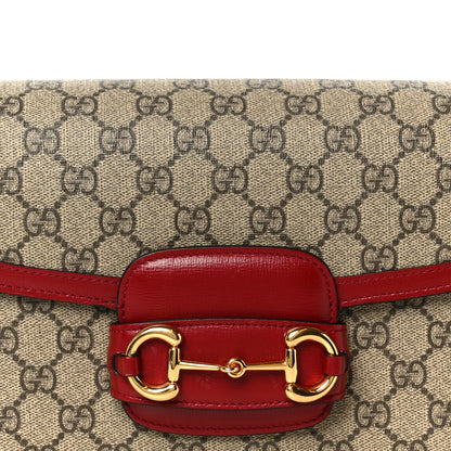 Gucci GG Supreme Monogram Azalea Calfskin Horsebit 1955 Shoulder Bag Beige Ebony New Cherry Red 8 of 11