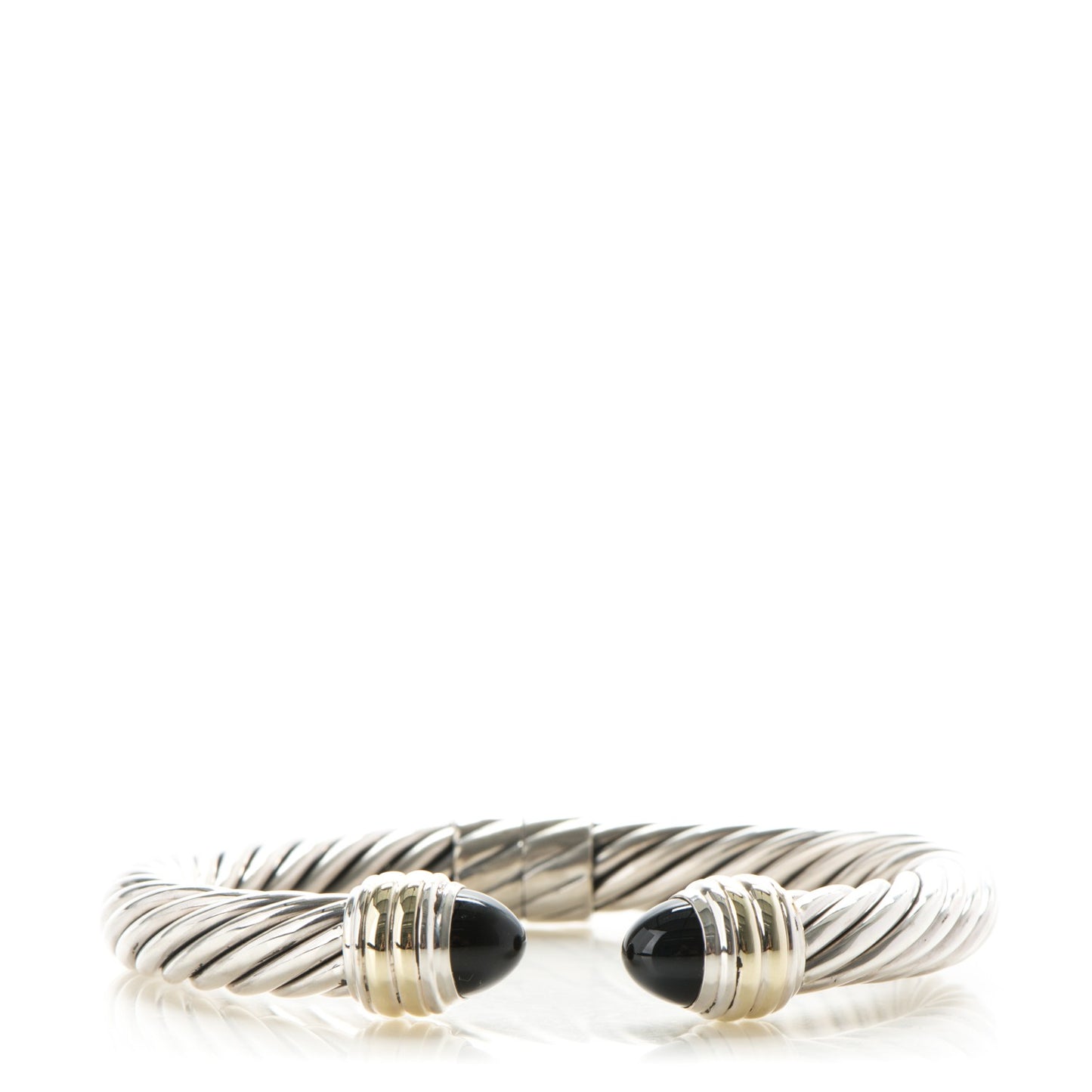 Sterling Silver 14k Yellow Gold Black Onyx 10mm Cable Classics Bracelet