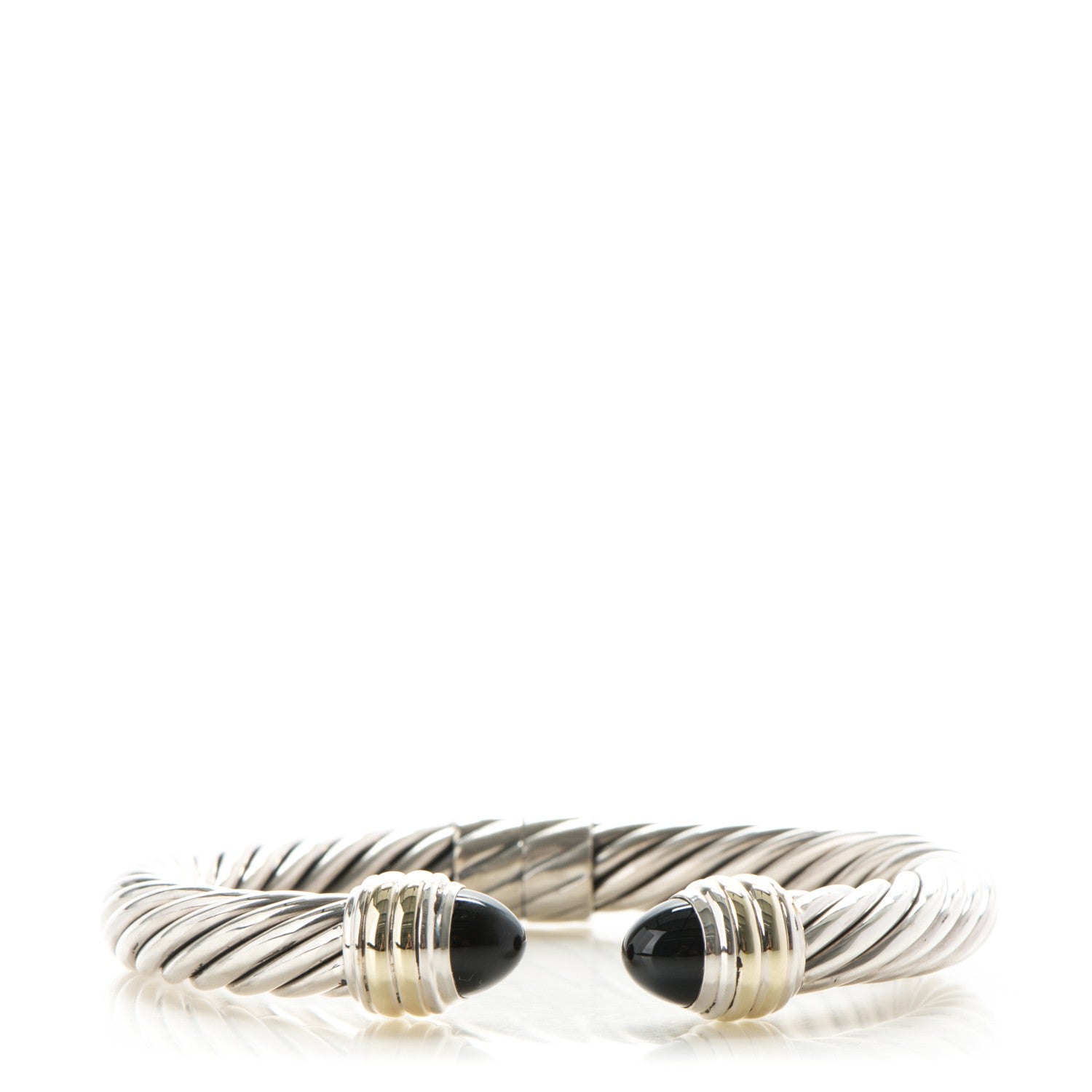 David Yurman Sterling Silver 14k Yellow Gold Black Onyx 10mm Cable Classics Bracelet 1 of 4