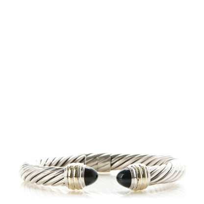 David Yurman Sterling Silver 14k Yellow Gold Black Onyx 10mm Cable Classics Bracelet 1 of 4