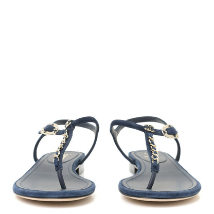 Chanel Suede Calfskin Thong Sandals 37 Navy Blue 4 of 12