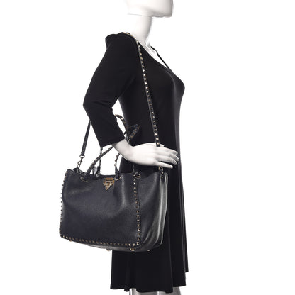 Valentino Garavani Pebbled Calfskin Medium Rockstud Tote Deep Denim 2 of 9