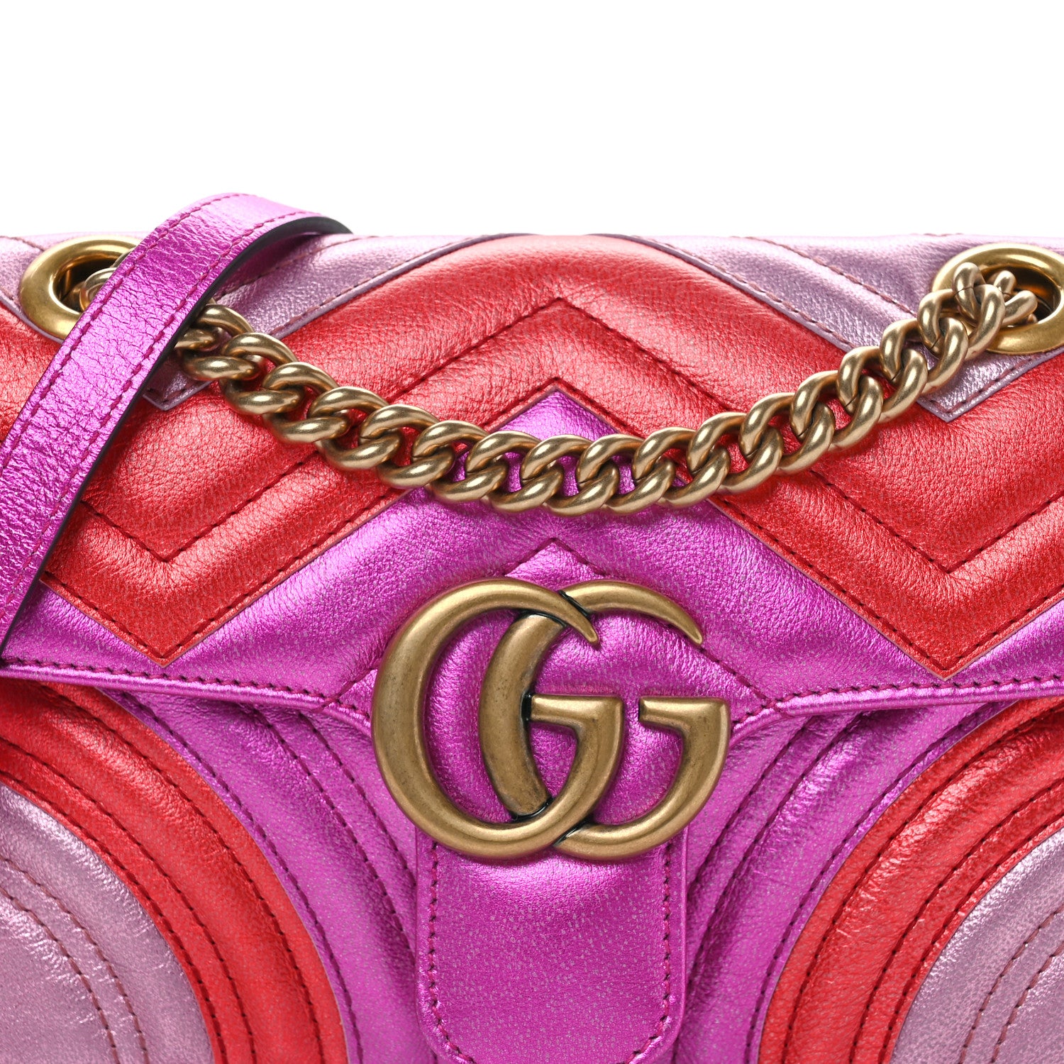 Gucci Metallic Calfskin Matelasse Mini GG Marmont Shoulder Bag Fuchsia 8 of 10