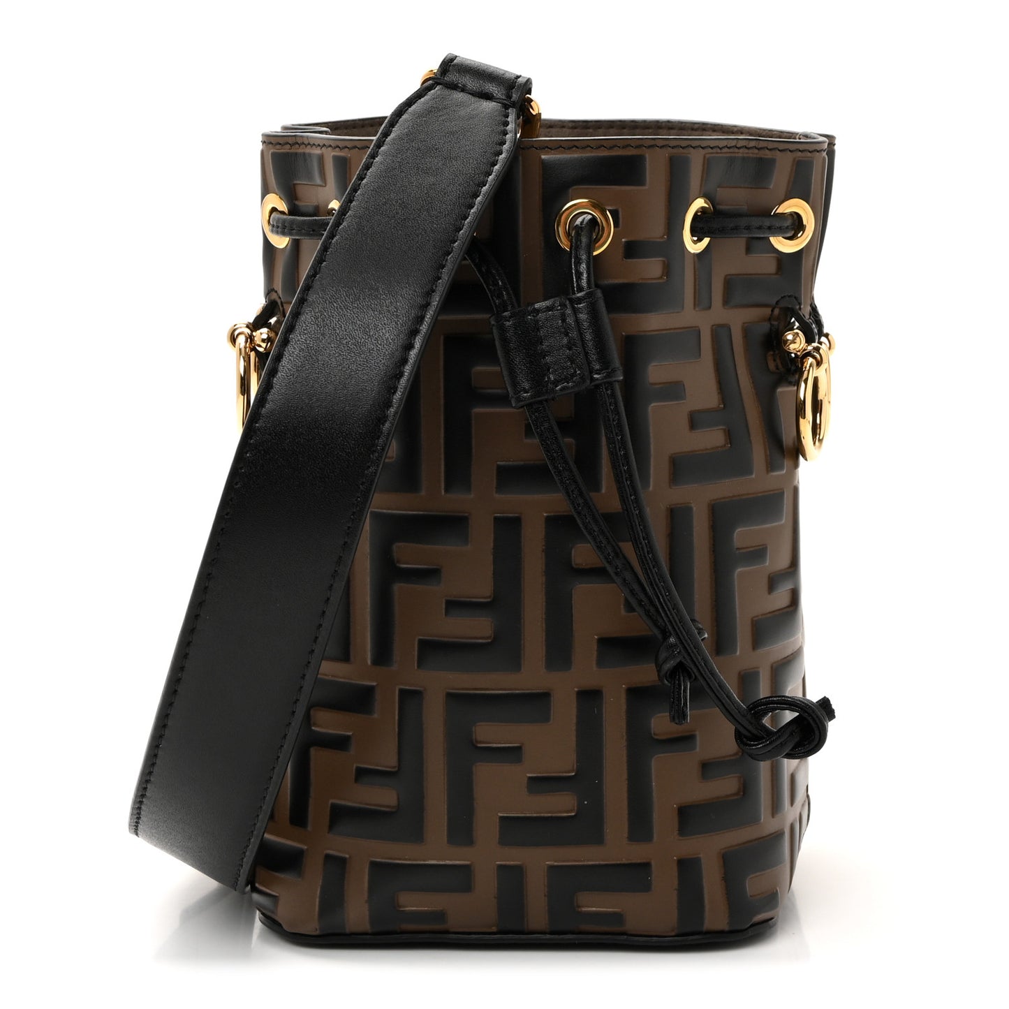 Vitello Liberty F is Fendi Bi-Color FF 1974 Embossed Mini Mon Tresor Bucket Bag Maya Black