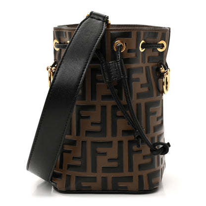 Fendi Vitello Liberty F is Fendi Bi-Color FF 1974 Embossed Mini Mon Tresor Bucket Bag Maya Black 1 of 10