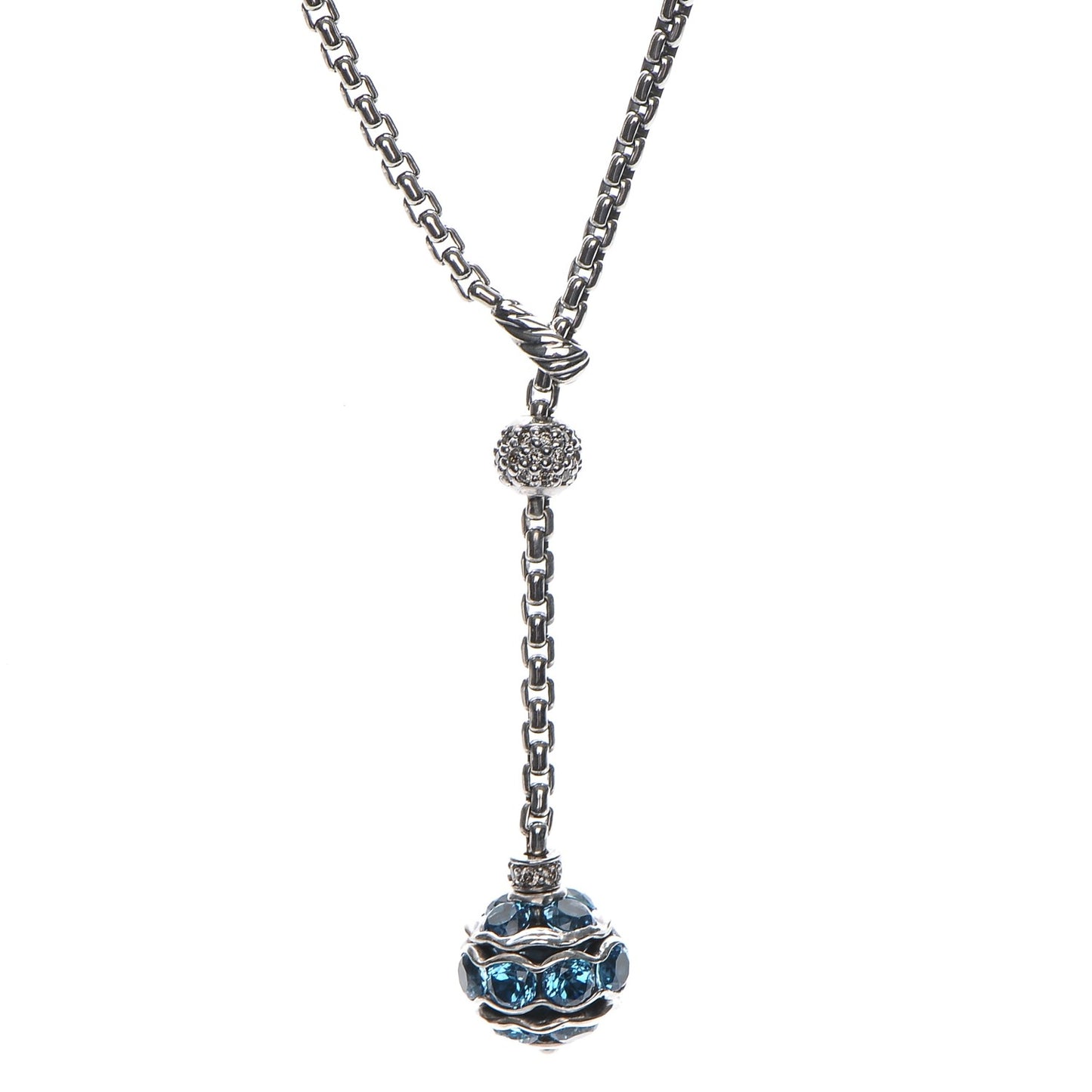 Sterling Silver Diamond Blue Topaz Lariat Drop Necklace