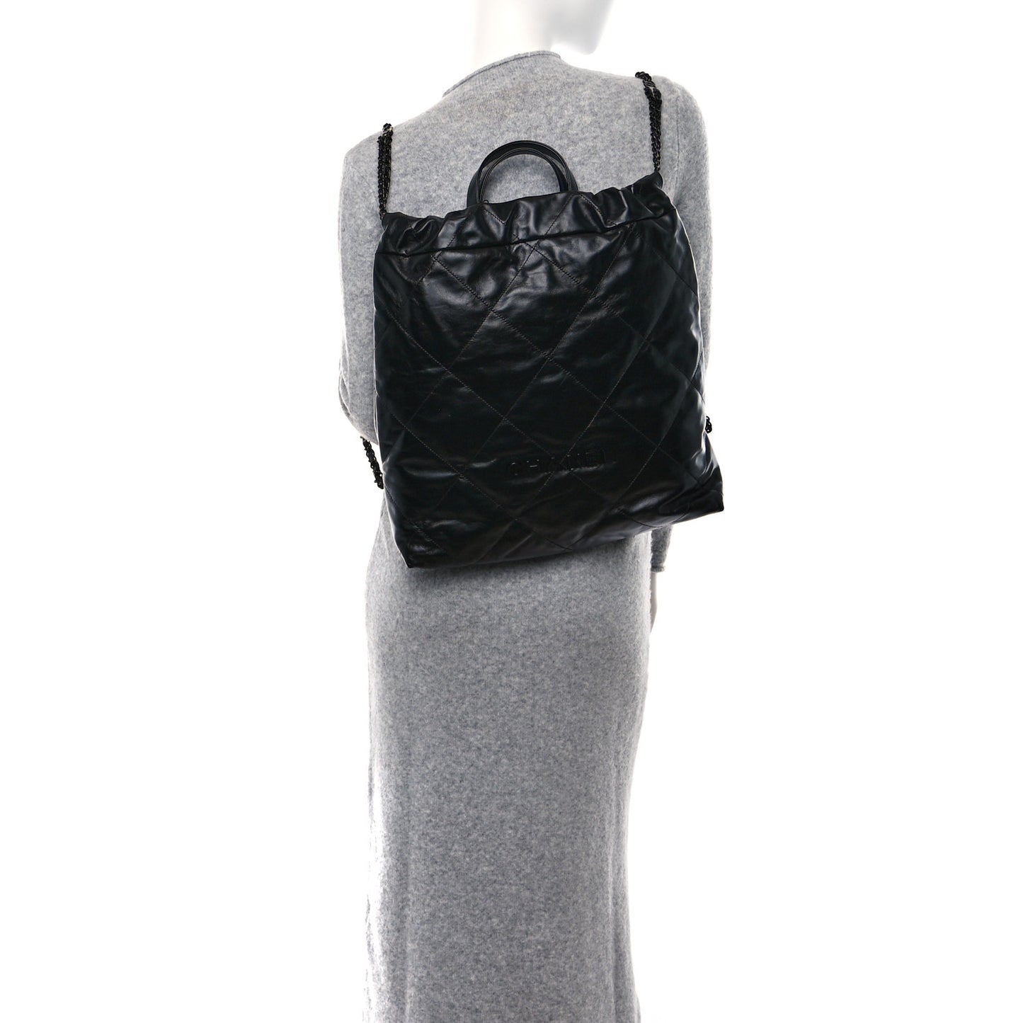 Shiny Calfskin Quilted Chanel 22 Backpack So Black