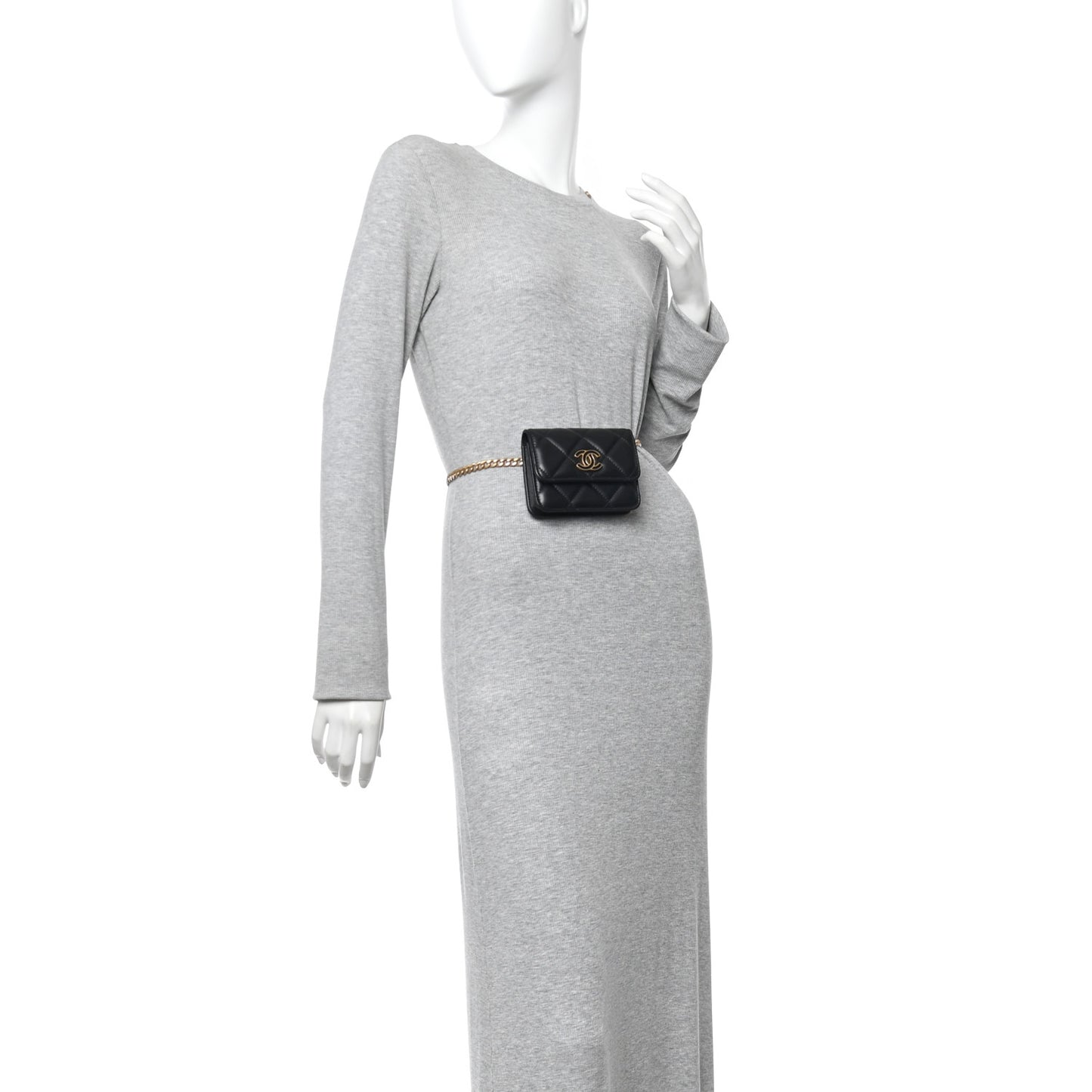 Lambskin Enamel Quilted Pending CC Flap Belt Bag Black