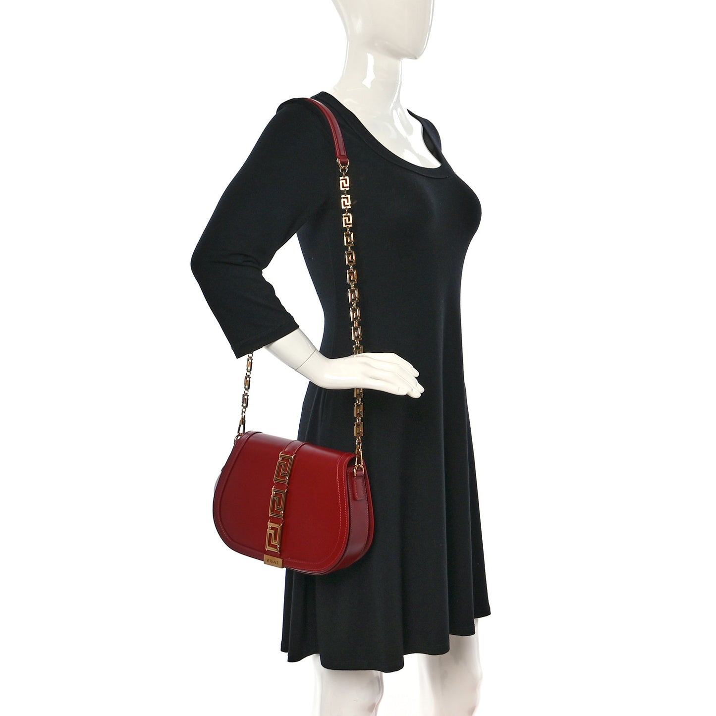 Calfskin Large Greca Goddess Shoulder Bag Red