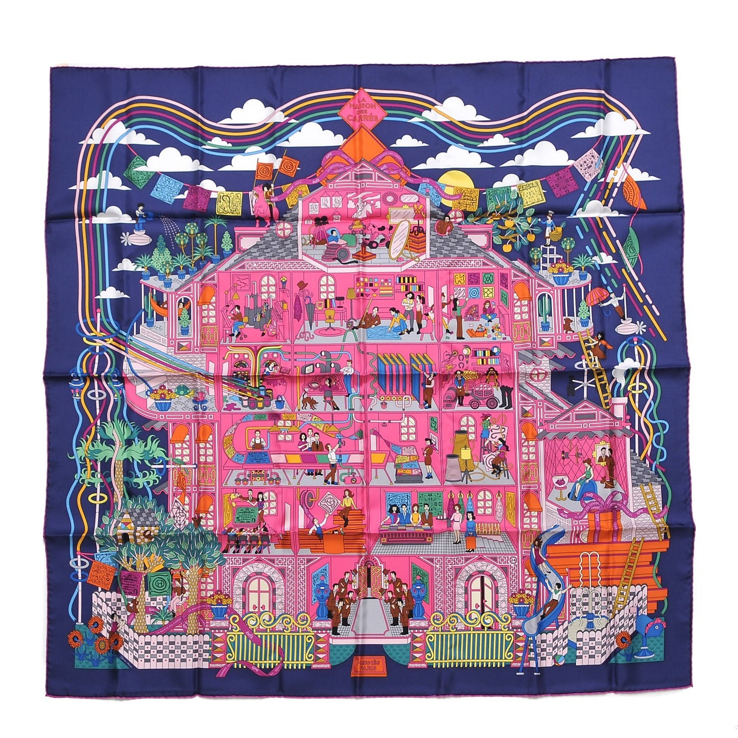 Silk La Maizeon Des Carres Scarf 90 Marine Rose Vert