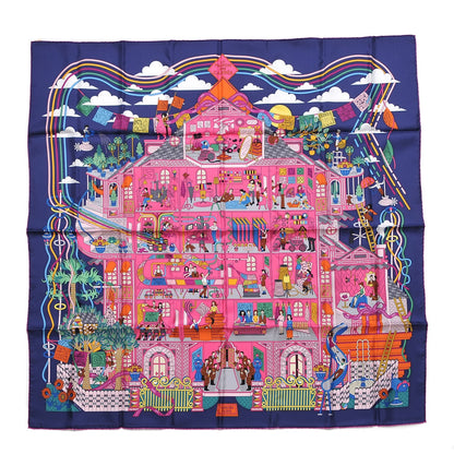 Hermes Silk La Maizeon Des Carres Scarf 90 Marine Rose Vert 1 of 9