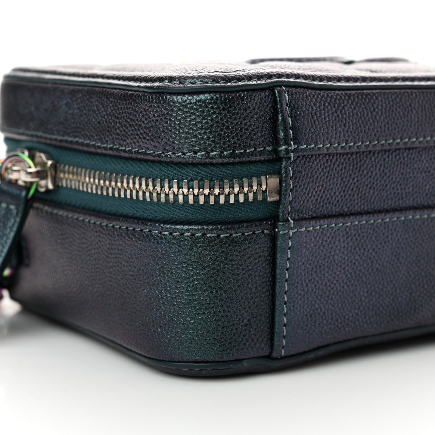 Iridescent Caviar Quilted Small CC Filigree Vanity Case Dark Turquoise