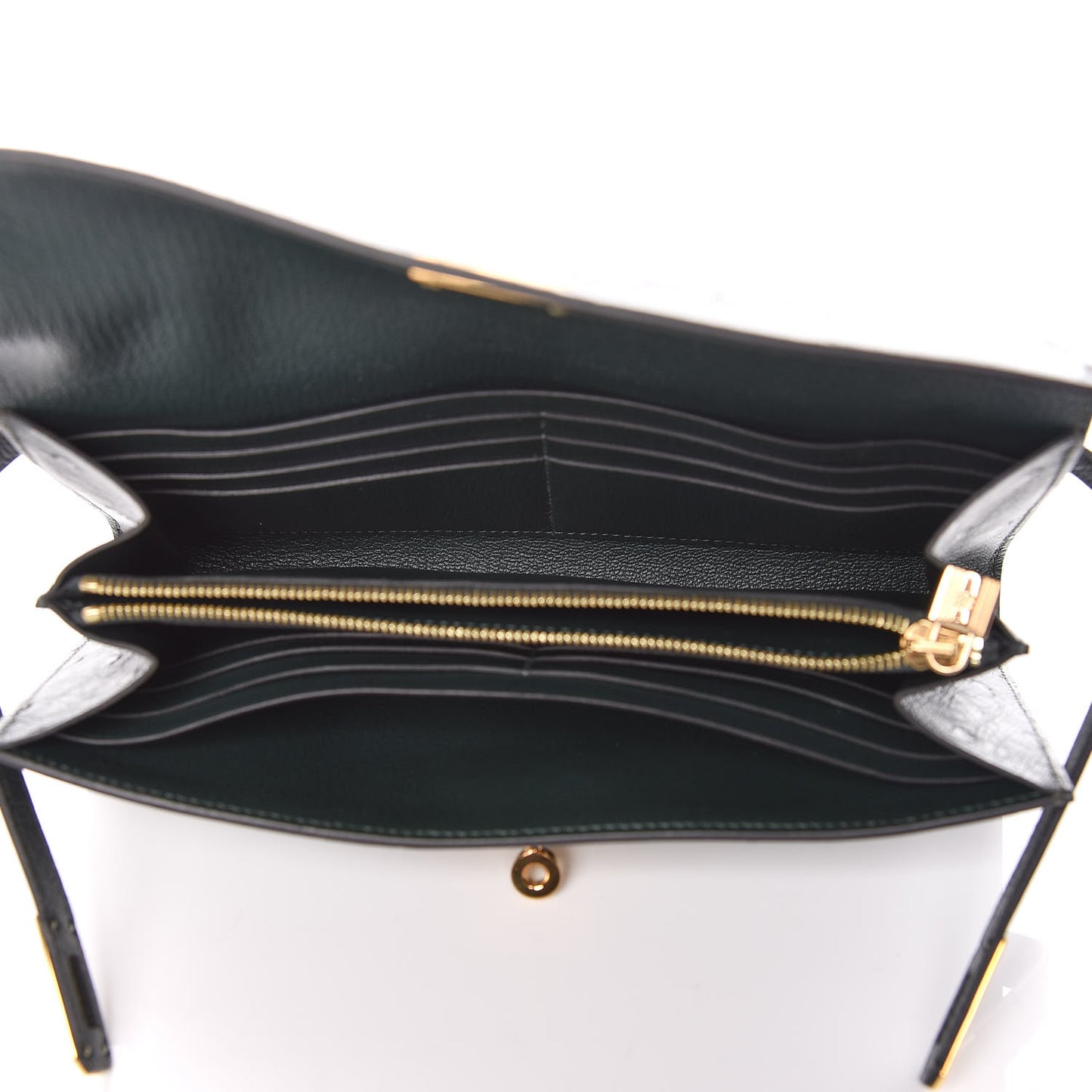Ostrich Kelly Longue Wallet Vert Titien