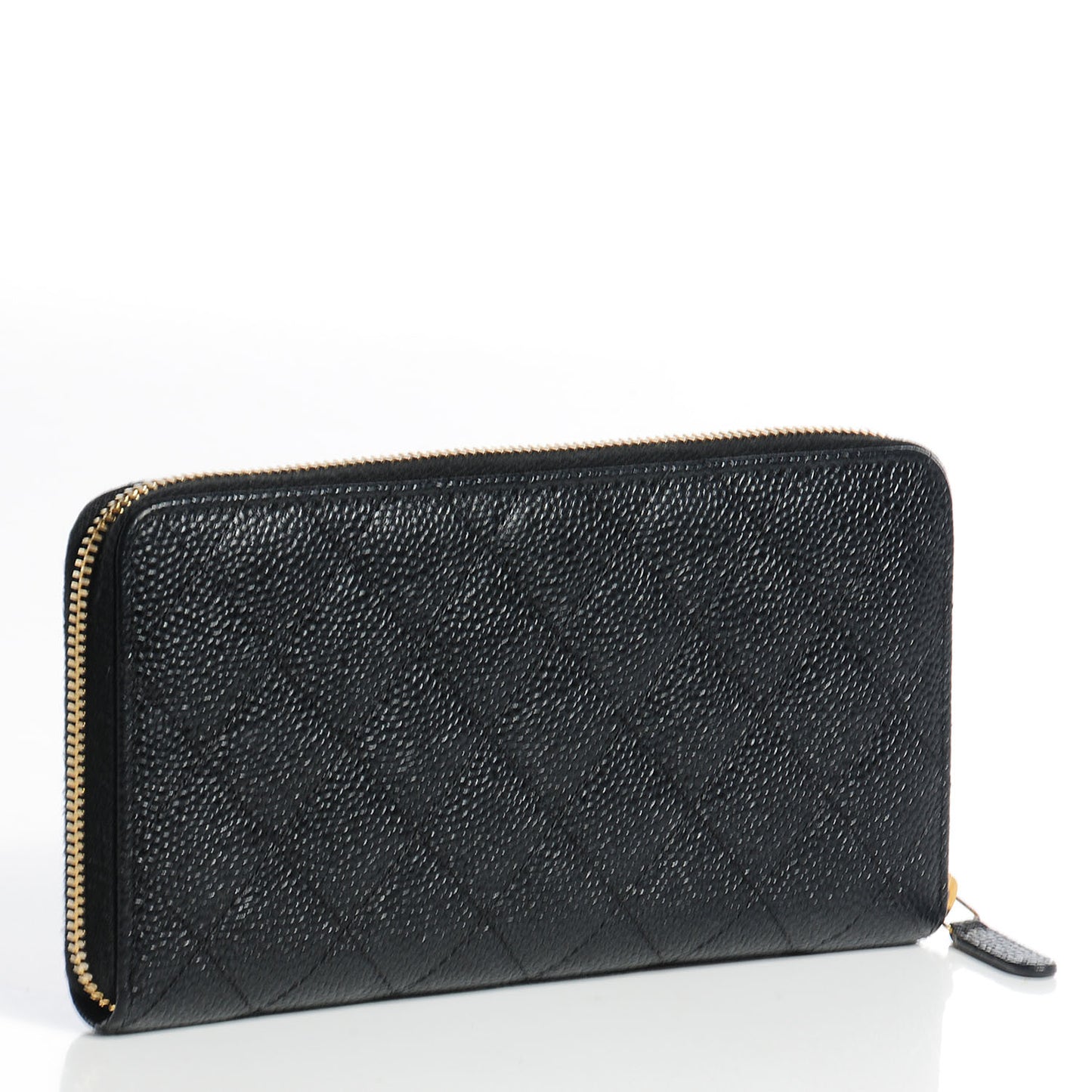 Caviar Quilted Large Gusset Zip Around Wallet Black