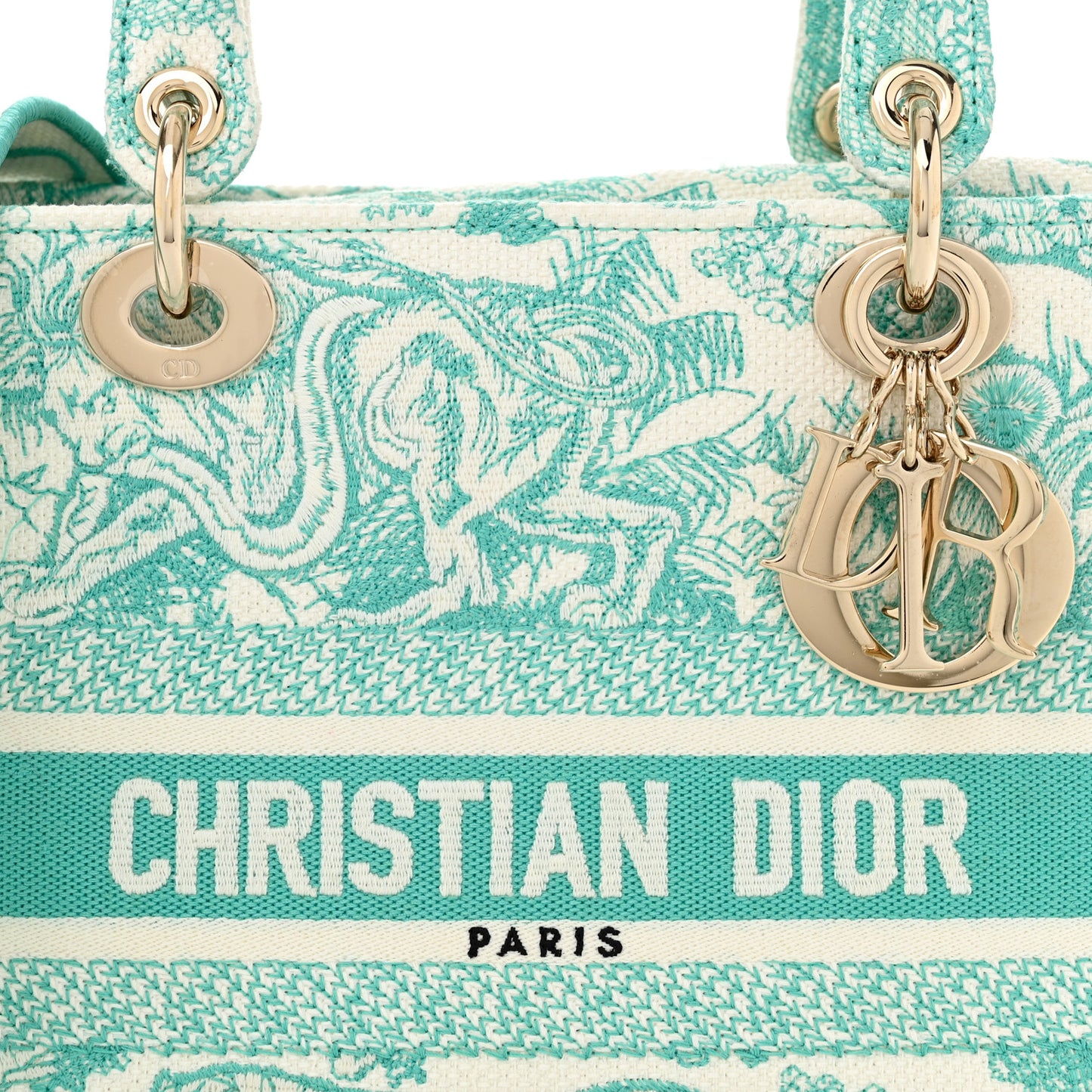 Canvas Toile De Jouy Embroidered Medium Lady D-Lite Aquamarina