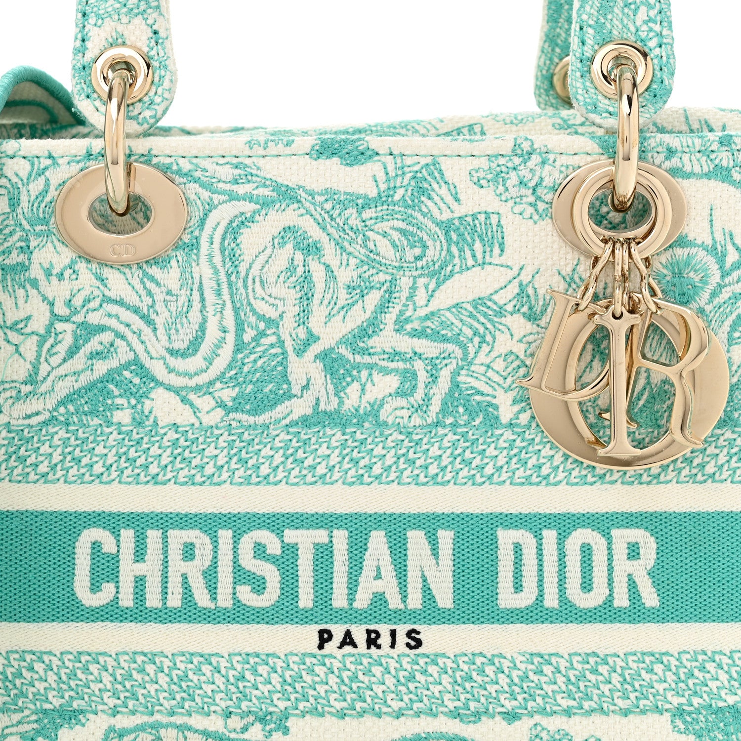 Christian Dior Canvas Toile De Jouy Embroidered Medium Lady D-Lite Aquamarina 8 of 10