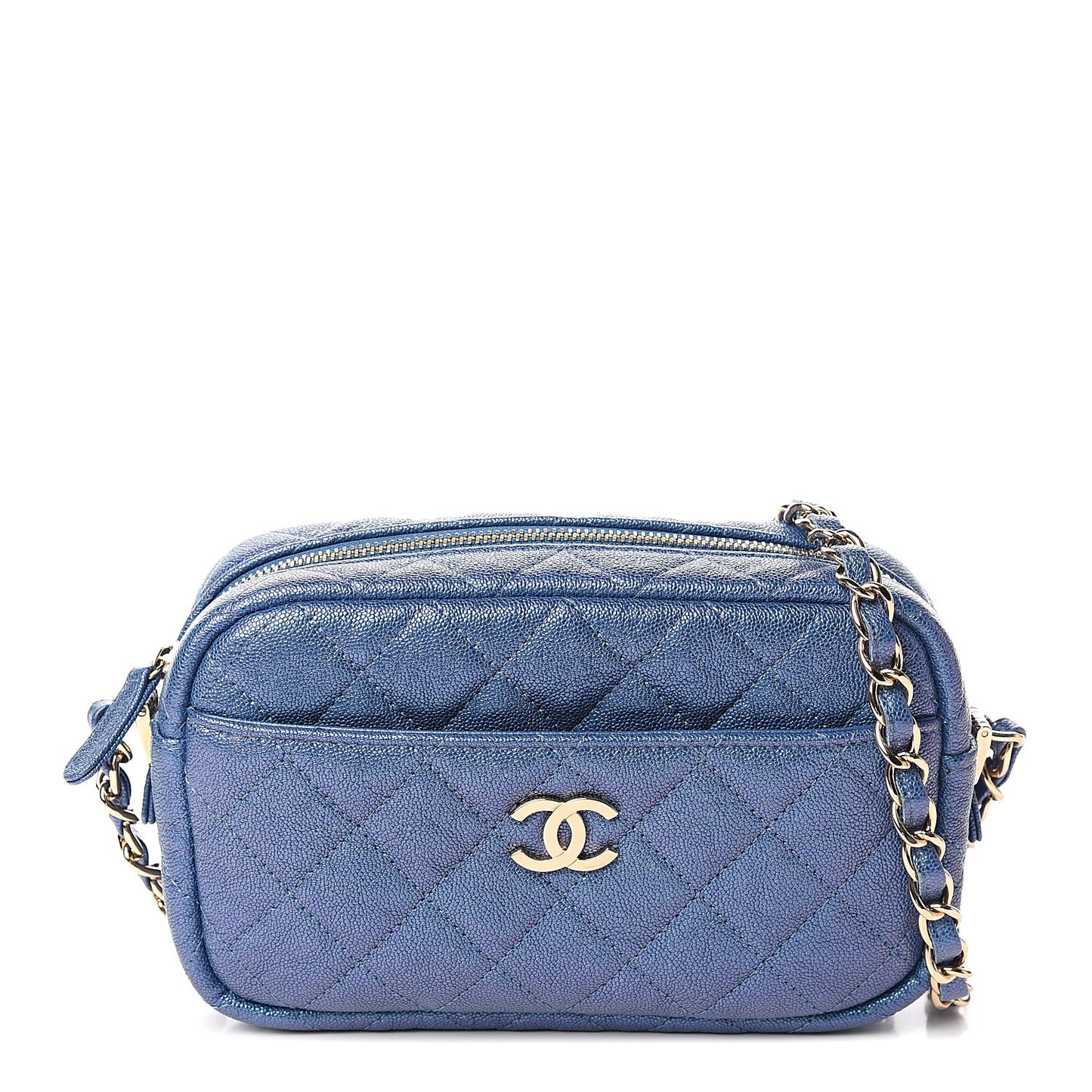 Iridescent Caviar Quilted Camera Case Blue