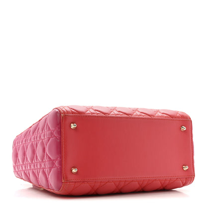 Christian Dior Lambskin Cannage Medium Bi-Color Lady Dior Orange Fuchsia 4 of 15