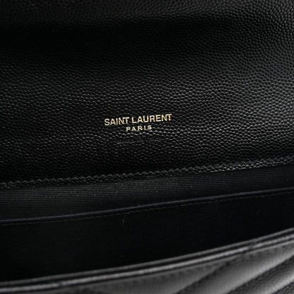 Saint Laurent Grain De Poudre Matelasse Chevron Monogram Envelope Clutch Black 6 of 8
