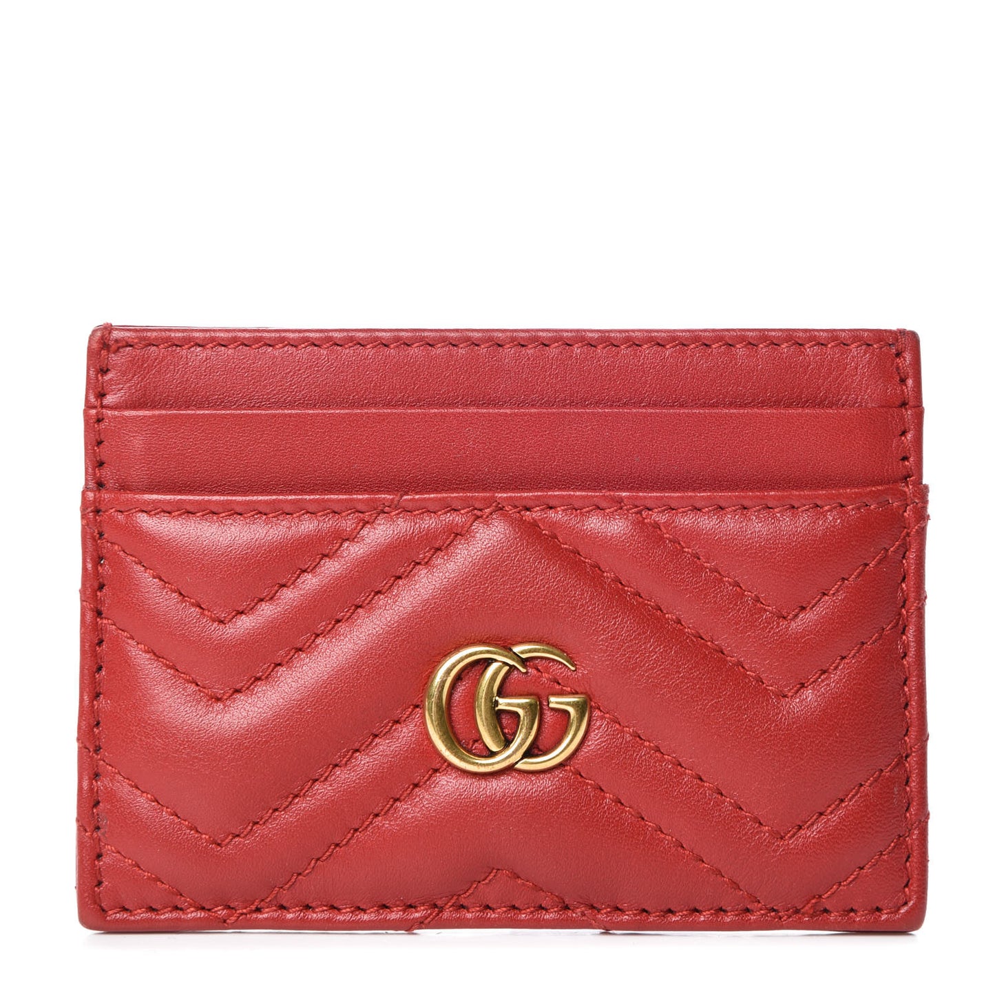 Calfskin Matelasse GG Marmont Card Holder Hibiscus Red