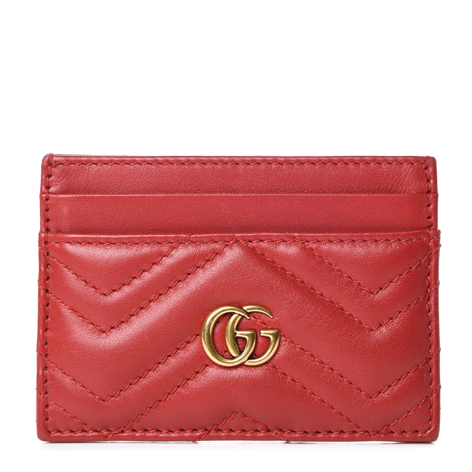 Gucci Calfskin Matelasse GG Marmont Card Holder Hibiscus Red 1 of 7