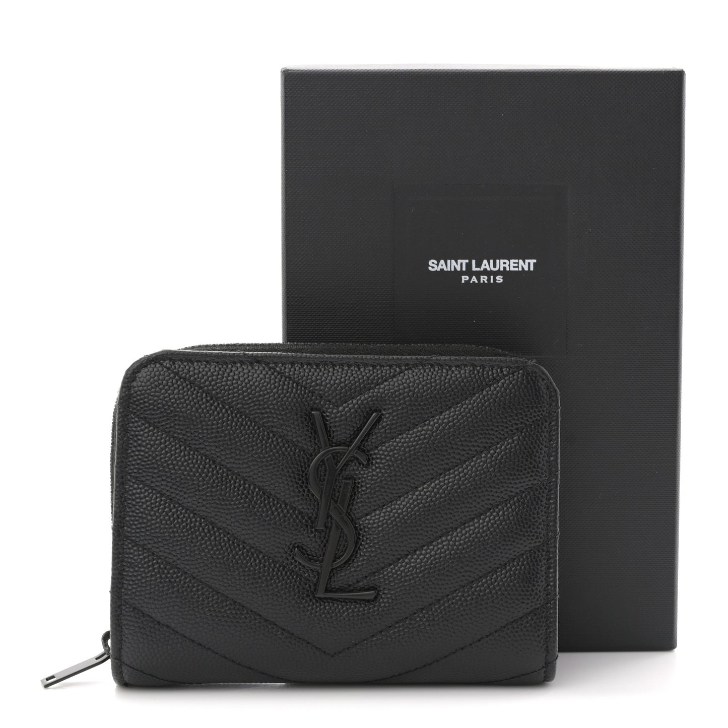 Grain De Poudre Matelasse Chevron Monogram Monochrome Compact Zip Around Wallet Black