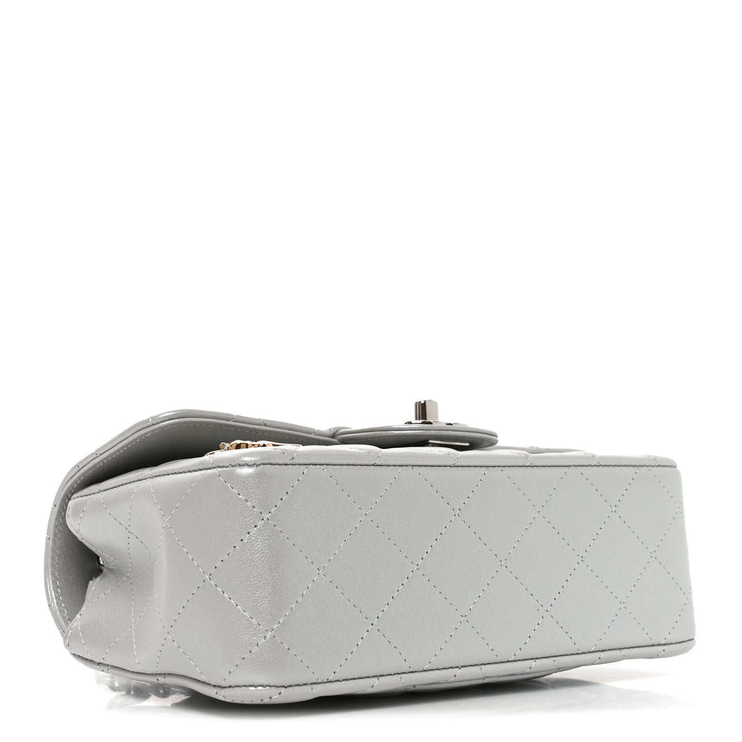 Metallic Lambskin Quilted Space Charms Mini Rectangular Flap Silver