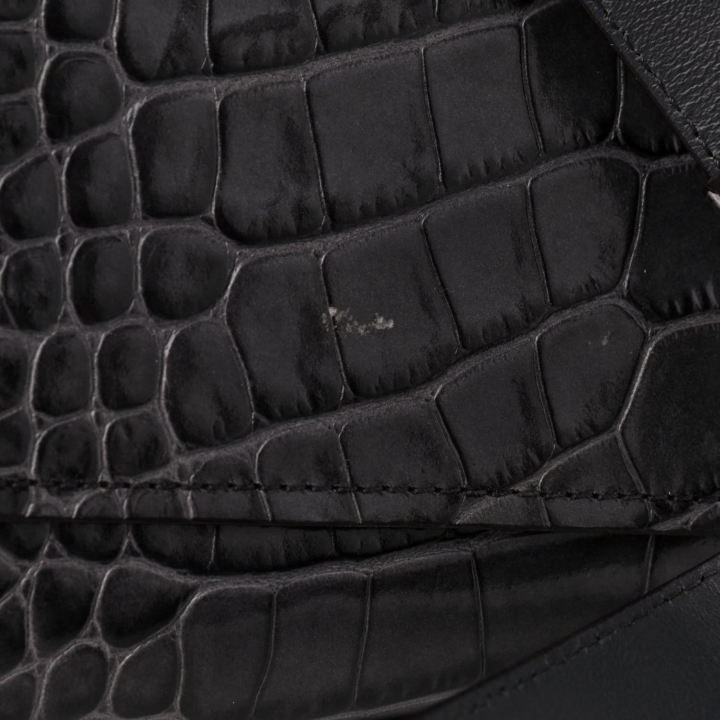 Calfskin Crocodile Embossed Small Mystic Shoulder Bag Storm Grey