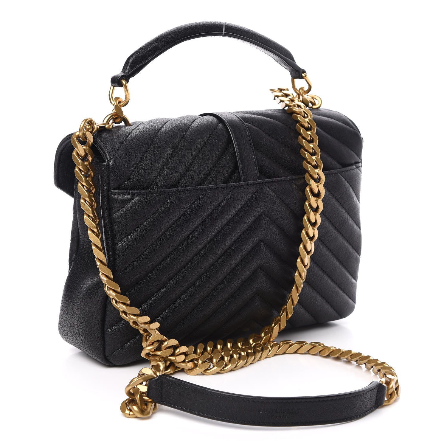 Saint Laurent Sheepskin Matelasse Chevron Monogram Medium College Bag Black 3 of 9