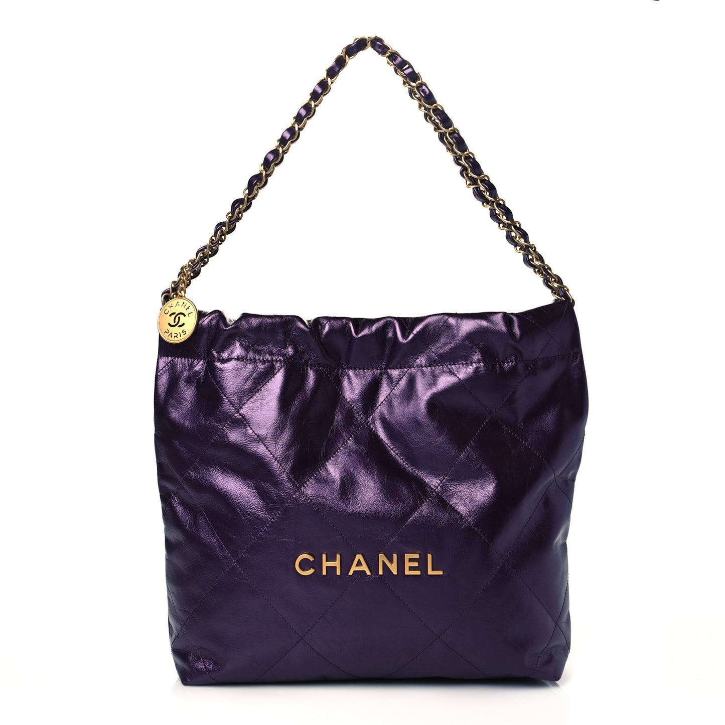 Metallic Calfskin Quilted Small Chanel 22 Purple