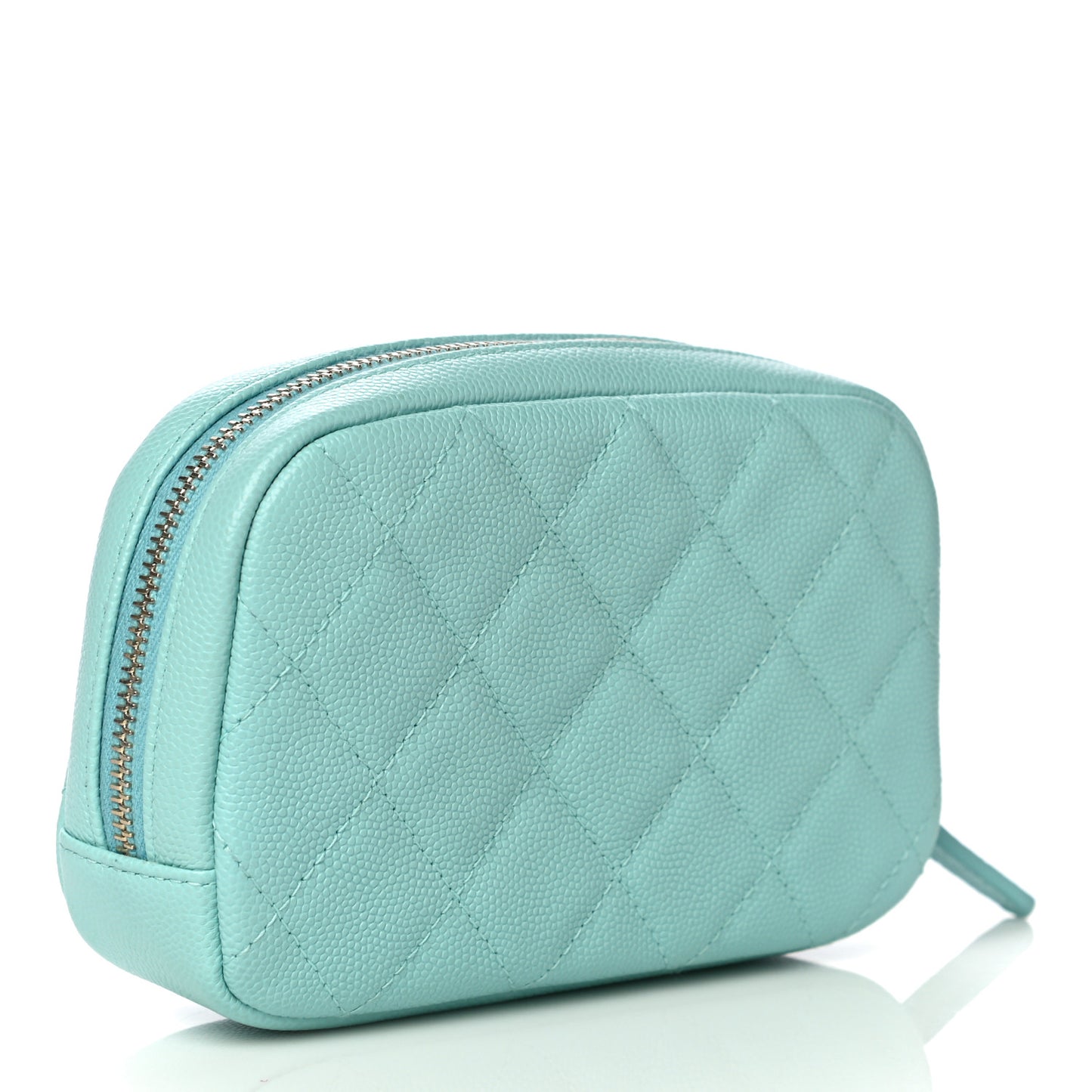Caviar Quilted Small Curvy Pouch Cosmetic Case Light Blue