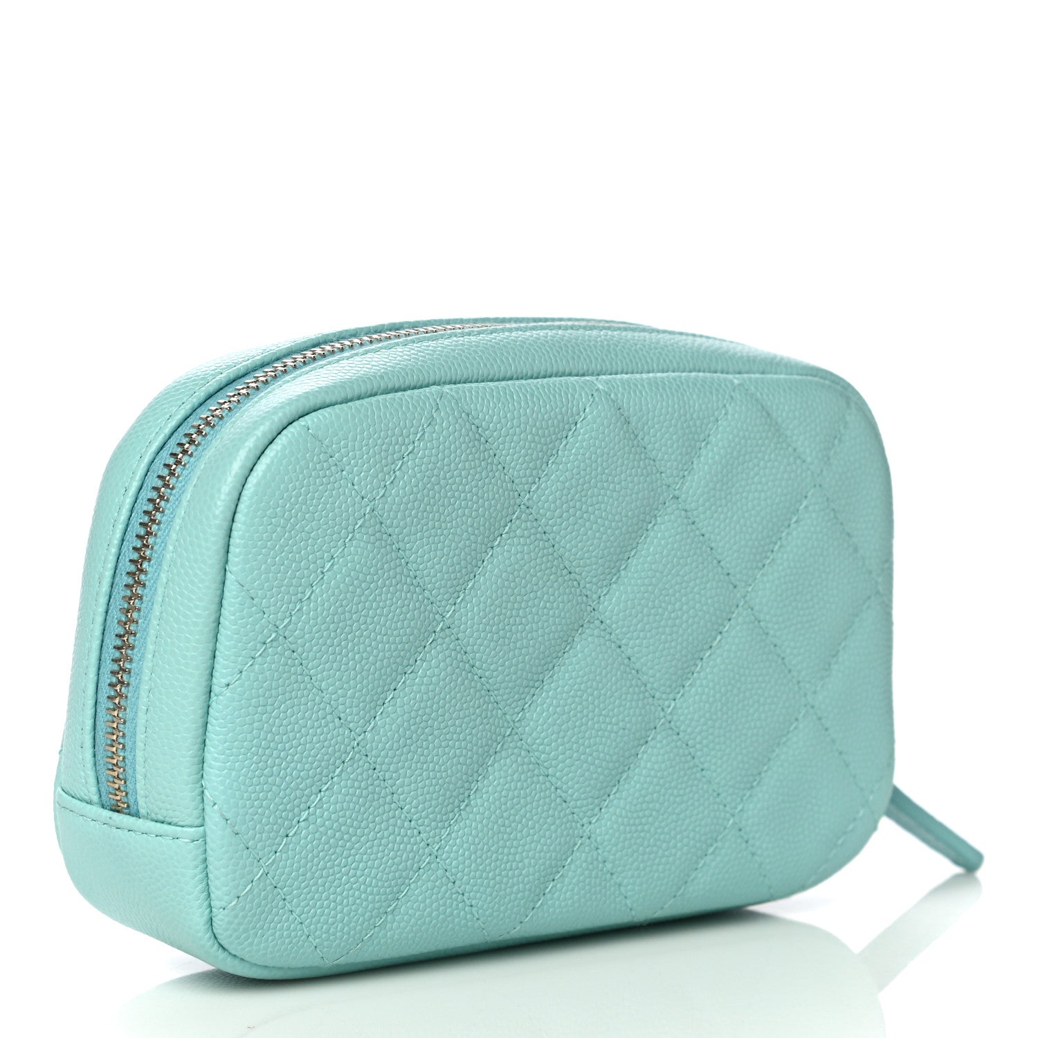 Chanel Caviar Quilted Small Curvy Pouch Cosmetic Case Light Blue 3 of 11