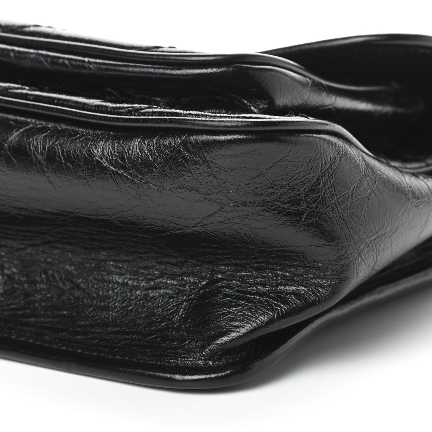 Crinkled Calfskin Matelasse Monogram Medium Niki Chain Satchel Black