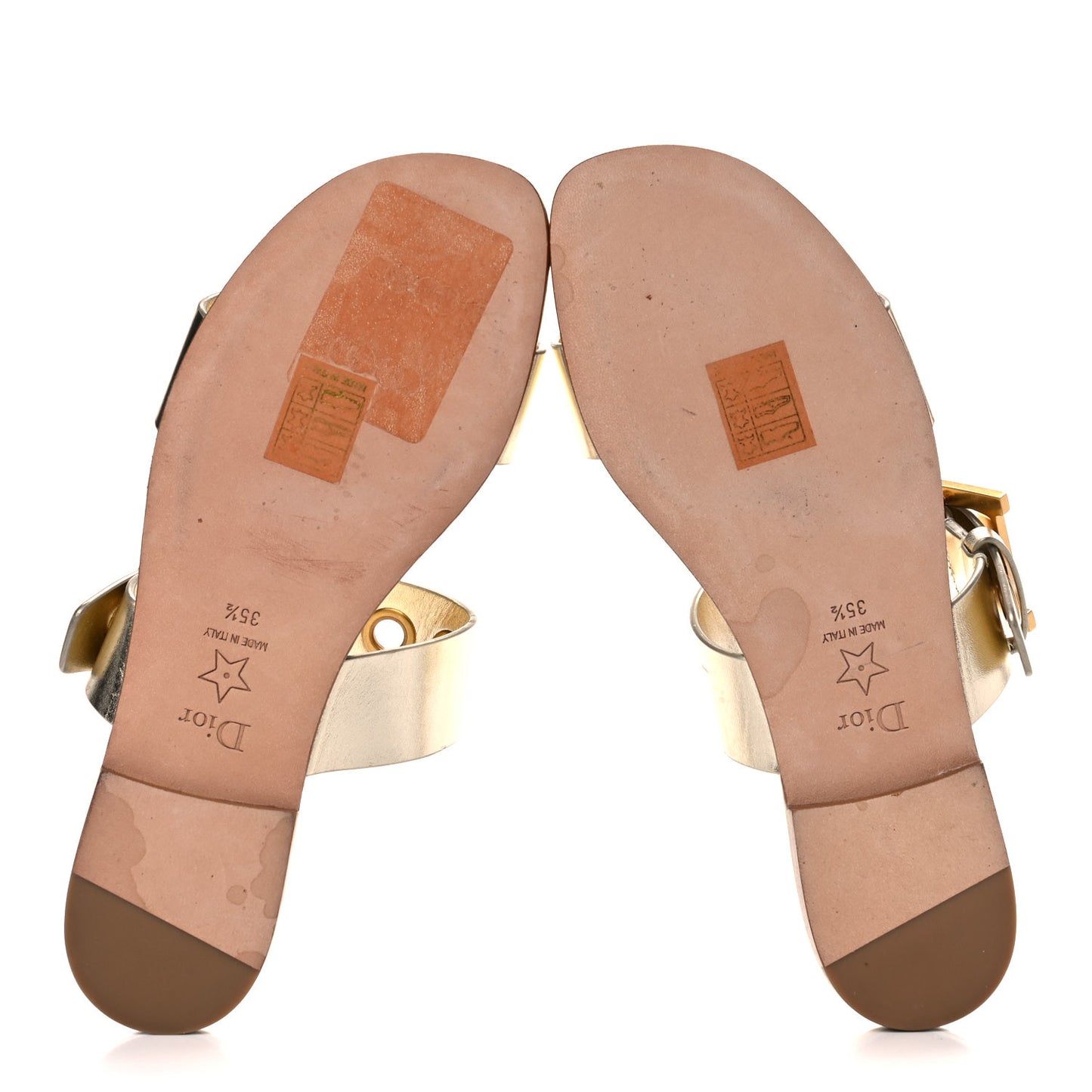 Laminated Calfskin D-Dior Slide Flat Sandals 35.5 Pale Gold