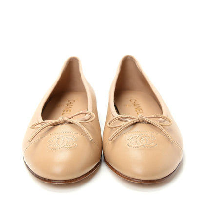 Chanel Lambskin CC Cap Toe Ballerina Flats 40.5 Beige 2 of 13