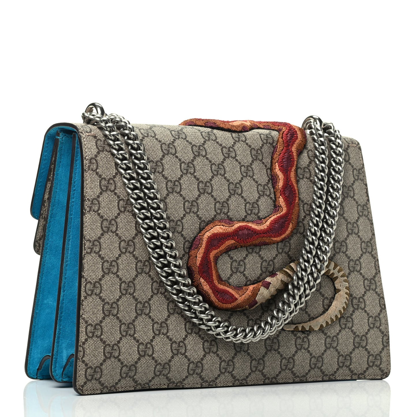 GG Supreme Monogram Bee Snake Embroidered Medium Dionysus Shoulder Bag Blue