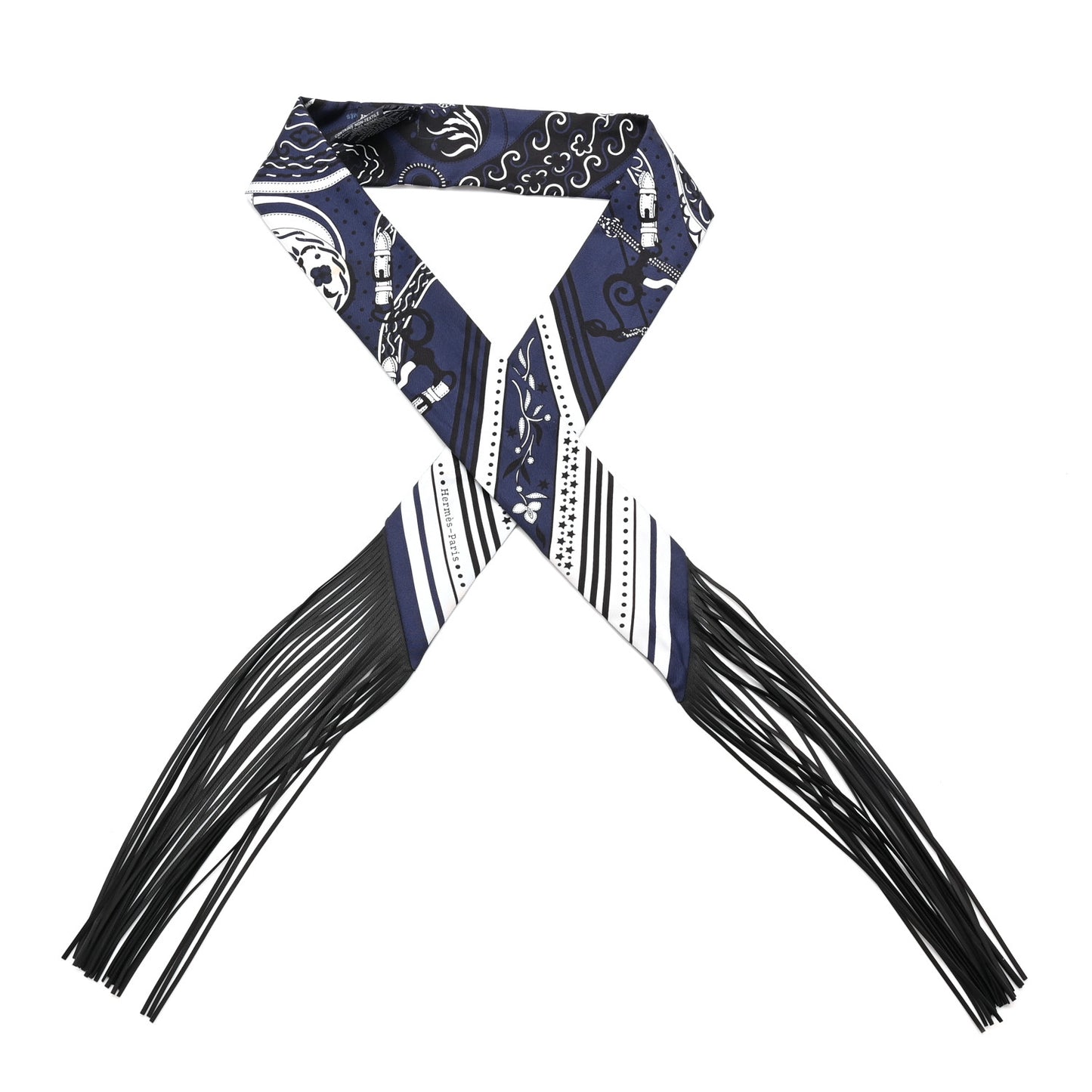 Silk Festival Des Amazones Bandana Fringed Twilly Bleu Black