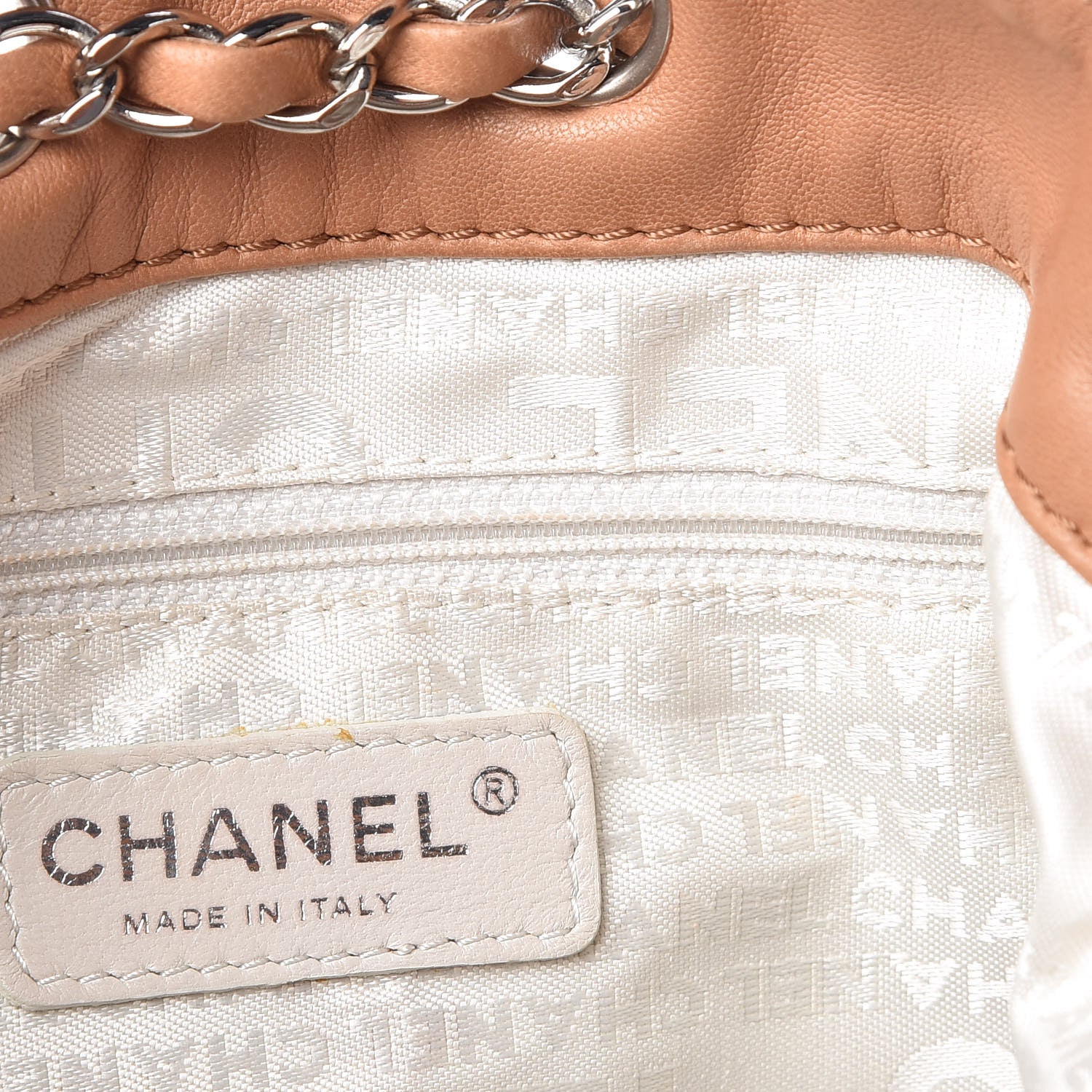 Chanel Lambskin Contrast Stitch Small Drawstring Tote Camel 7 of 13